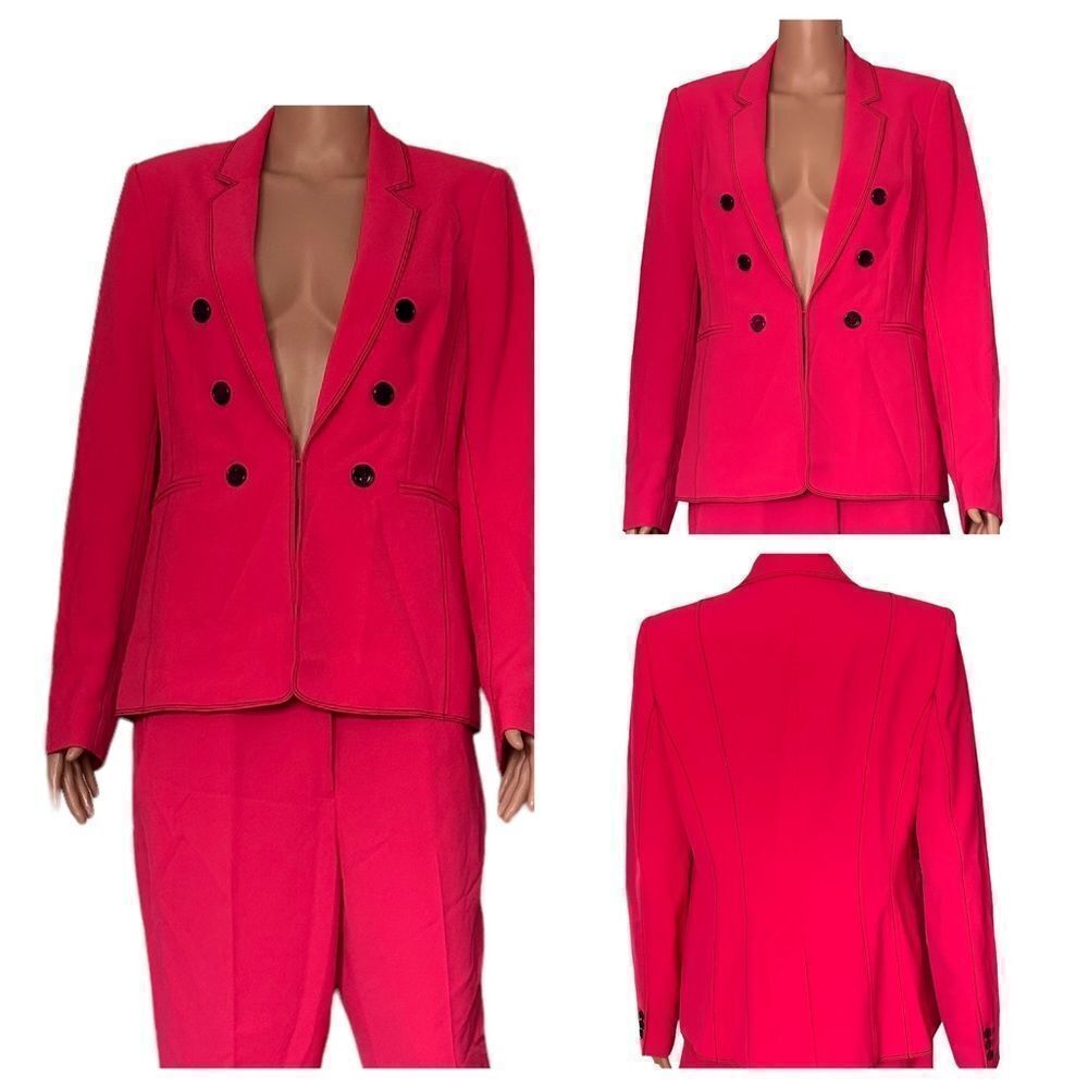 Donna Karan Fuschia Pink Black Stitch & Buttons Accent Blazer MEDIUM